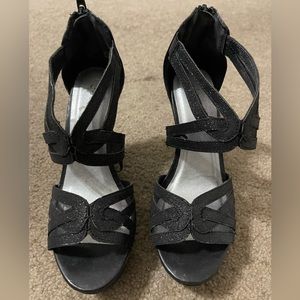 Black sparkly wedge heels